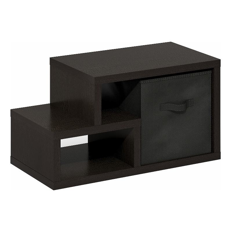 Pemberly Row Contemporary Multipurpose Shelf with Bin in Dark Oak