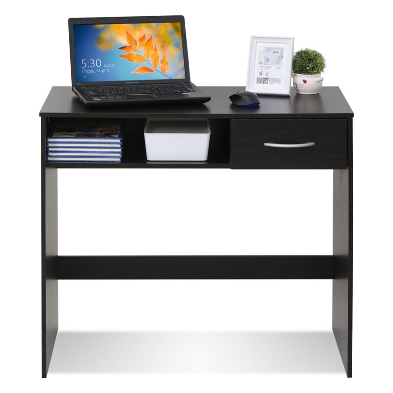 Pemberly Row Engineered Wood Computer/Study Desk with Drawer in Espresso