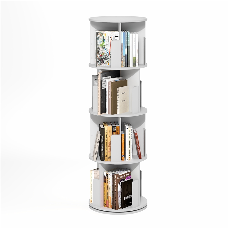 Pemberly Row 4-Tier Freestanding Rotating 360 Display Bookshelf in White