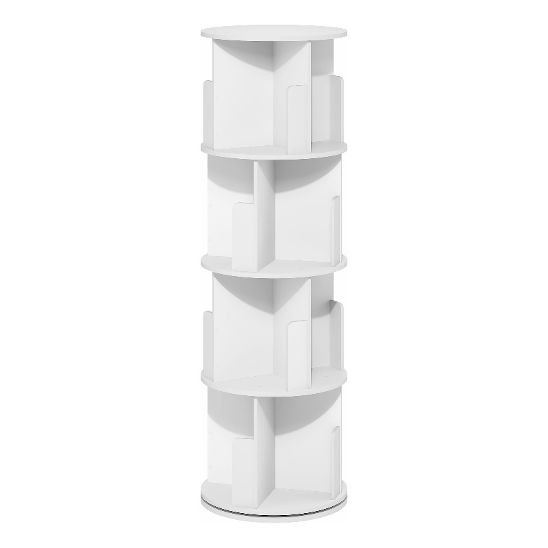 Pemberly Row 4-Tier Freestanding Rotating 360 Display Bookshelf in White