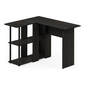 Pemberly Row Engineered Wood L-Shape Desk with Bookshelf in Espresso/Black