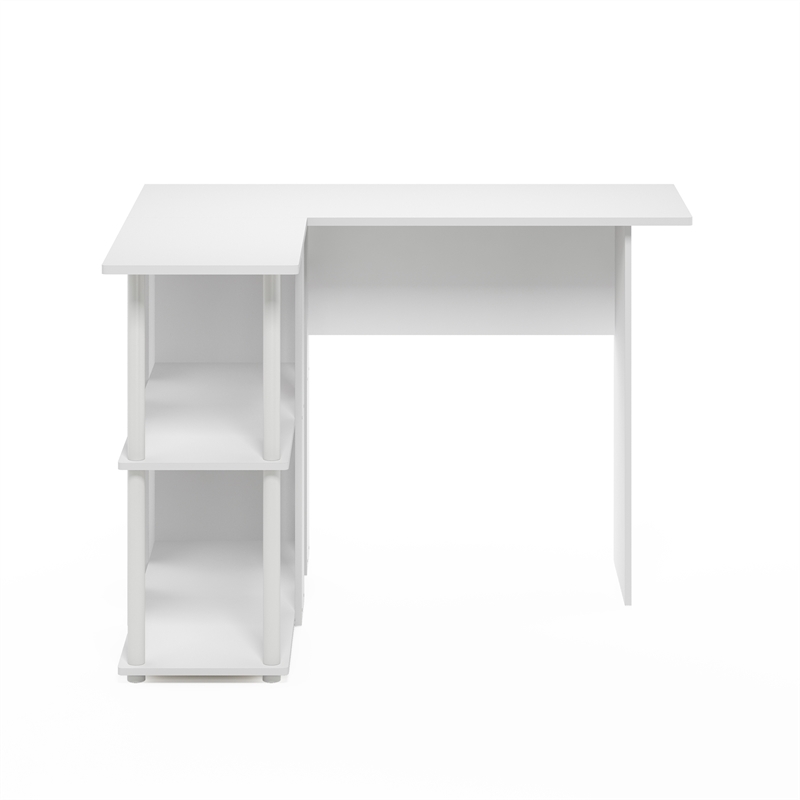 Pemberly Row Contemporary L-Shape Desk with Bookshelf in White