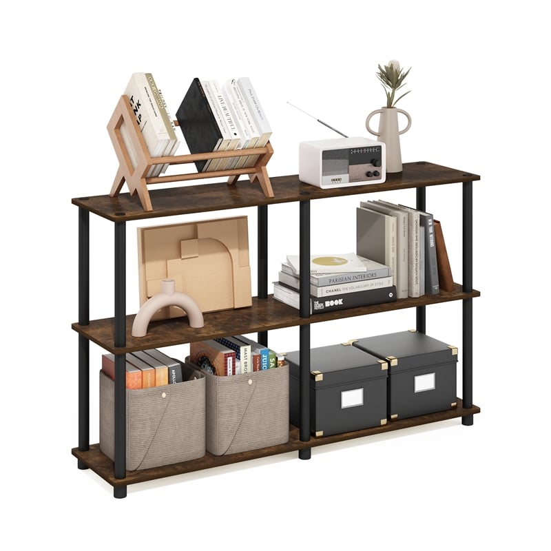 Pemberly Row 3-Tier Double Size Storage Display Rack in Amber Pine/Black