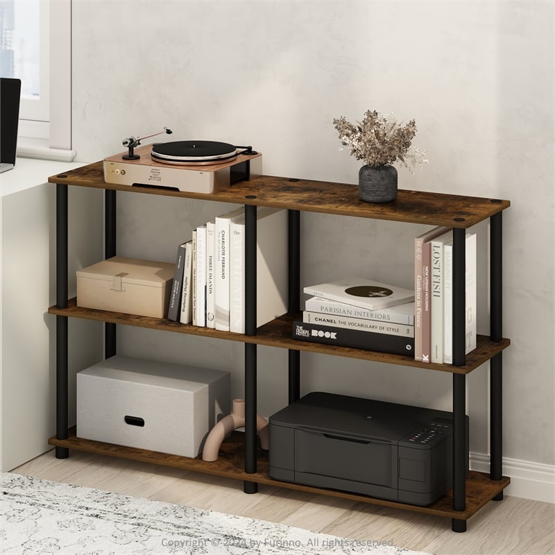 Pemberly Row 3-Tier Double Size Storage Display Rack in Amber Pine/Black