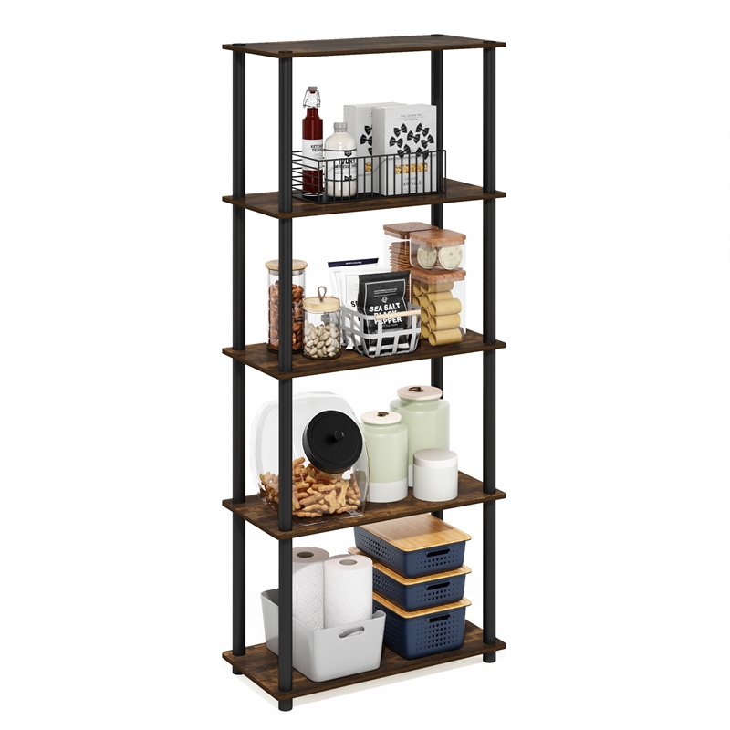 Pemberly Row 5-Tier Multipurpose Shelf Display Rack in Amber Pine/Black