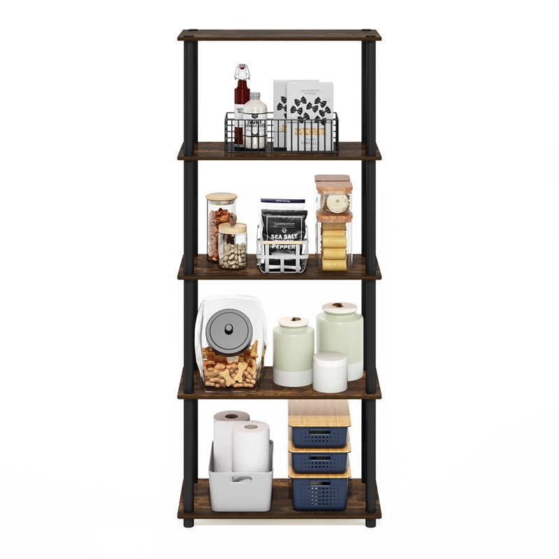 Pemberly Row 5-Tier Multipurpose Shelf Display Rack in Amber Pine/Black