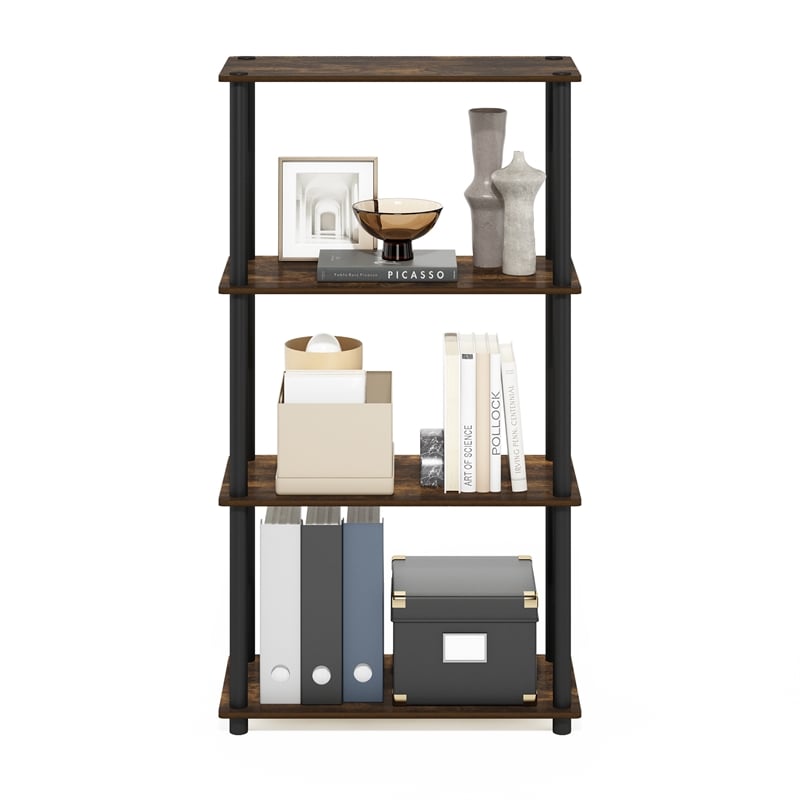 Pemberly Row 4-Tier Multipurpose Shelf Display Rack in Amber Pine/Black