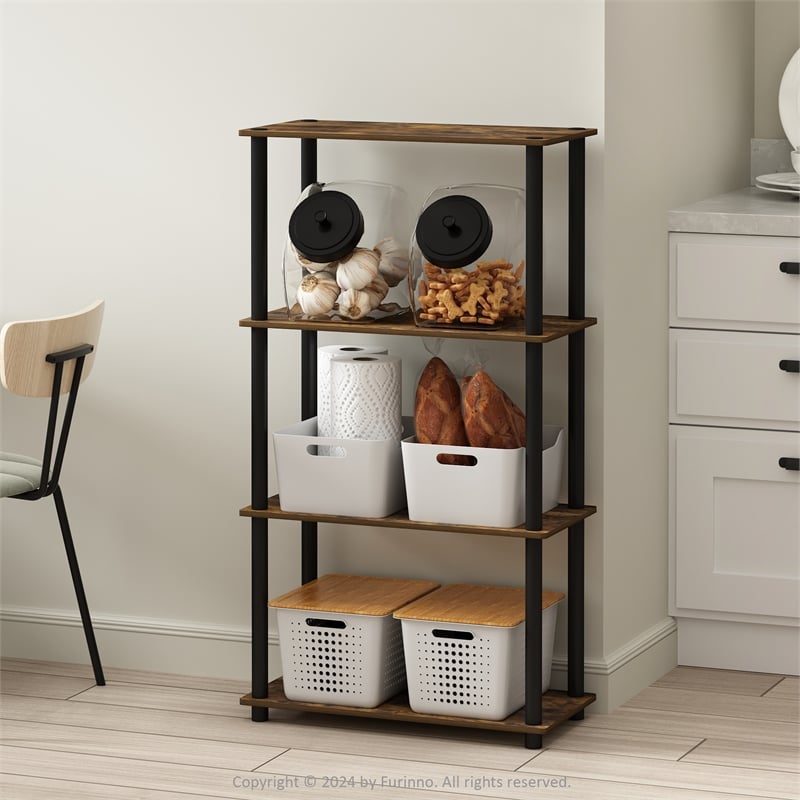 Pemberly Row 4-Tier Multipurpose Shelf Display Rack in Amber Pine/Black