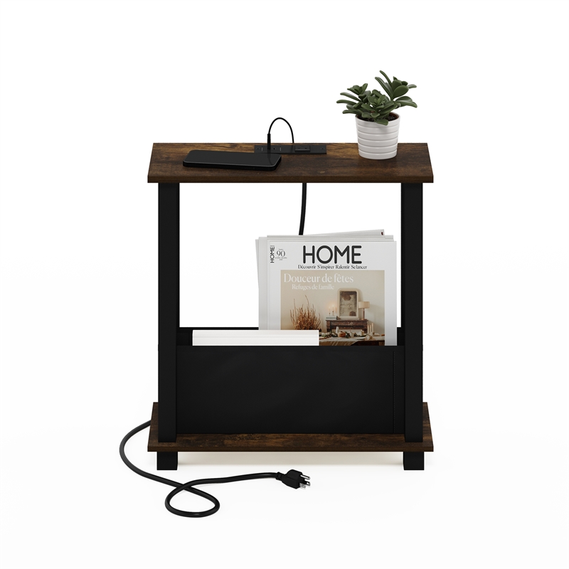 Pemberly Row Turn-S-Tube 2-Tier Slim Side/End Table Amber Pine/Black
