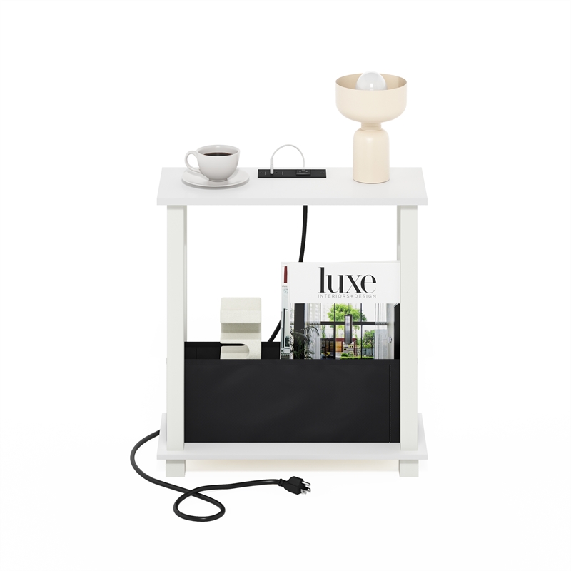 Pemberly Row Turn-S-Tube 2-Tier Slim Side/End Table with White/Black