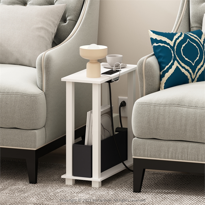 Pemberly Row Turn-S-Tube 2-Tier Slim Side/End Table with White/Black