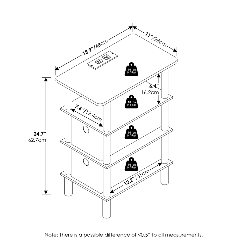 Pemberly Row Turn-N-Tube 4-Tier Side/End Table in White/Black