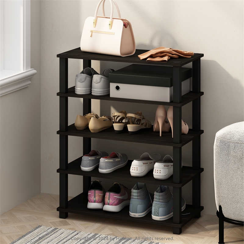 Pemberly Row Turn-S-Tube 3-Tier Stackable Shoe Rack in Espresso Set of 2