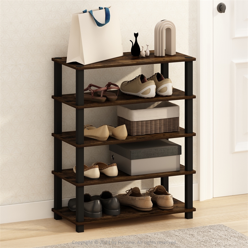 Pemberly Row Turn-S-Tube 3-Tier Stackable Shoe Rack in Amber Pine Set of 2
