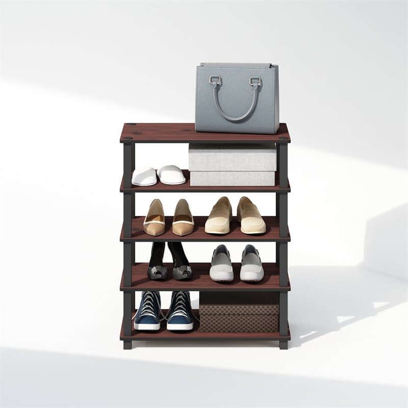 Pemberly Row Turn-S-Tube 3-Tier Stackable Shoe Rack in Dark Cherry Set of 2