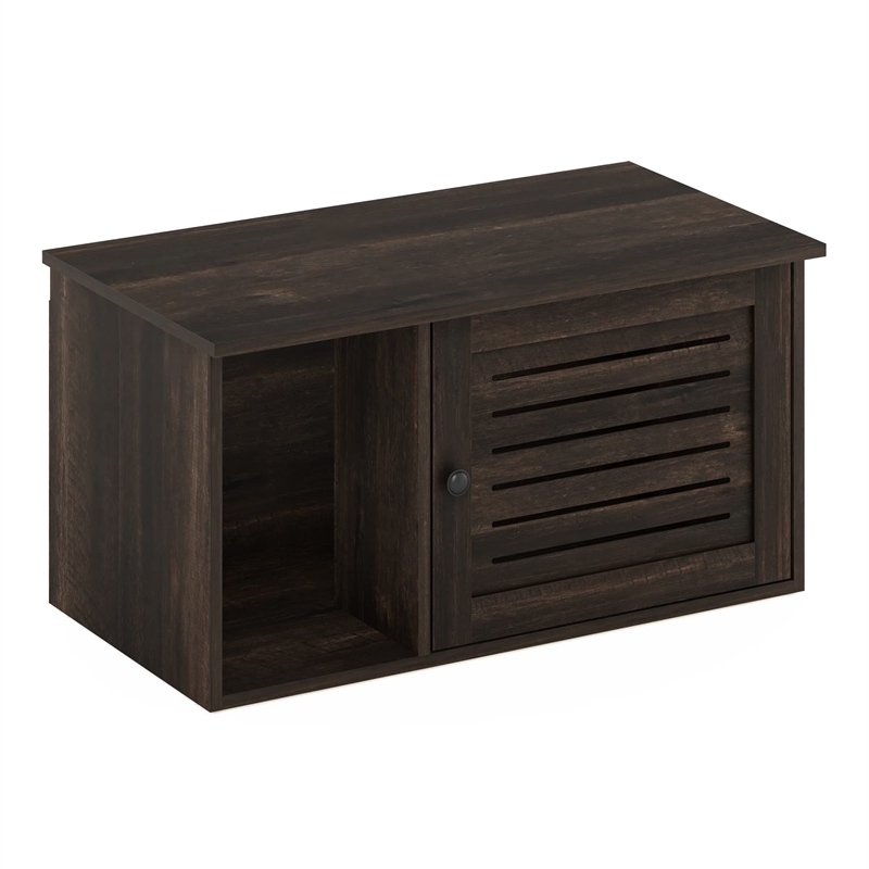 Pemberly Row Farmhouse Hidden Cat Litter Box with Divider in Ebony