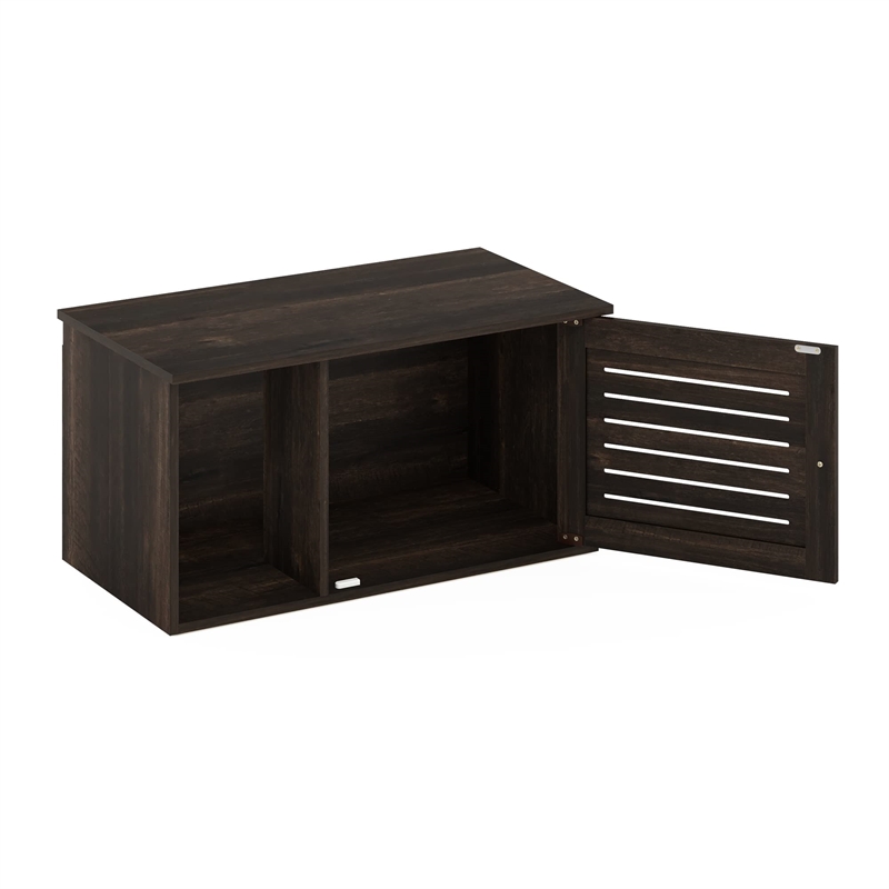 Pemberly Row Farmhouse Hidden Cat Litter Box with Divider in Ebony