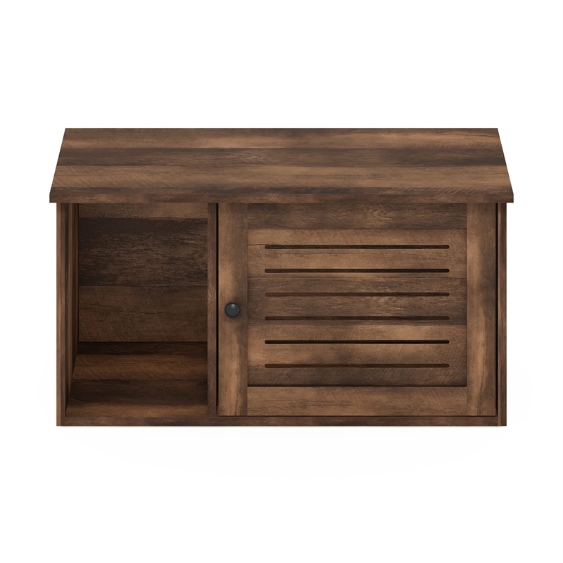 Pemberly Row Farmhouse Hidden Cat Litter Box with Divider in Rustic Brown