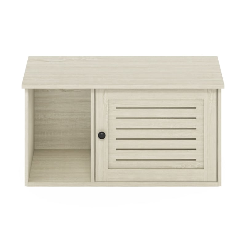 Pemberly Row Farmhouse Hidden Cat Litter Box with Divider in White Wash