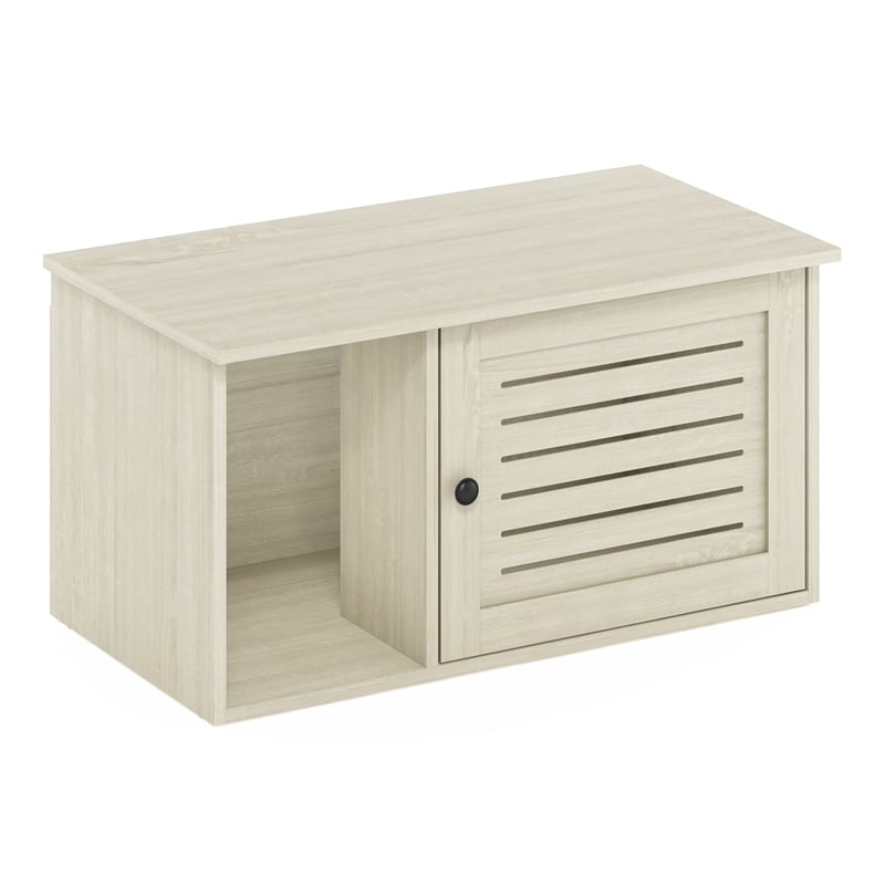 Pemberly Row Farmhouse Hidden Cat Litter Box with Divider in White Wash