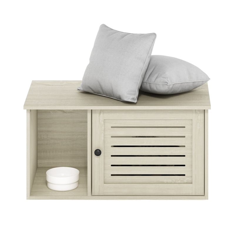 Pemberly Row Farmhouse Hidden Cat Litter Box with Divider in White Wash