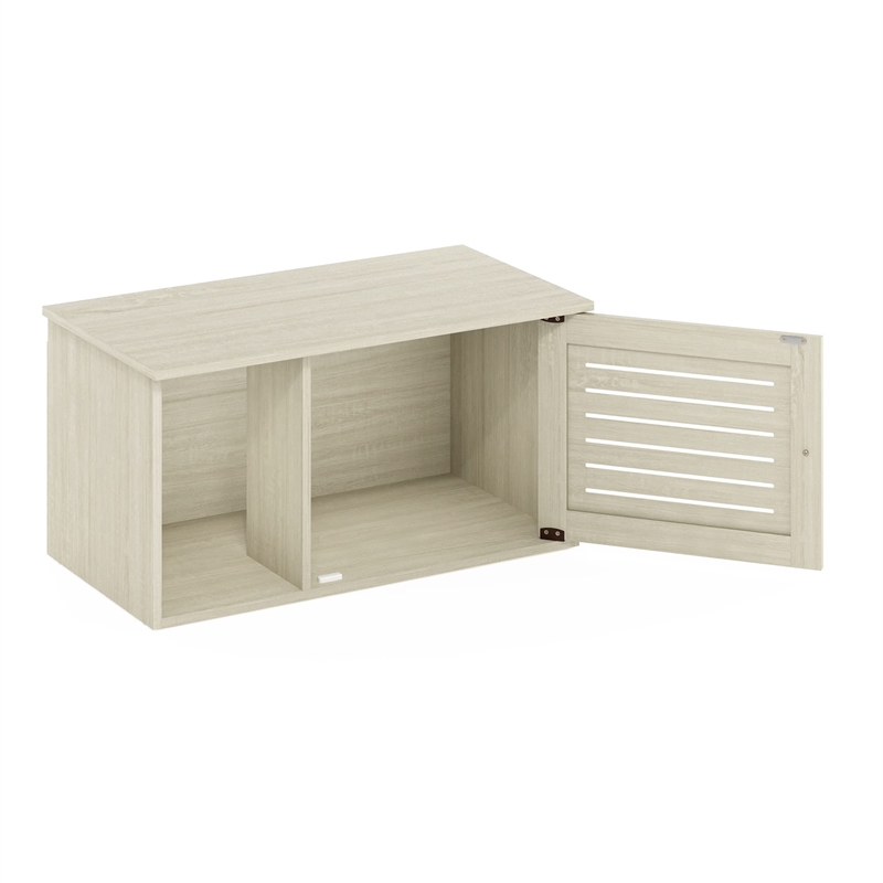 Pemberly Row Farmhouse Hidden Cat Litter Box with Divider in White Wash