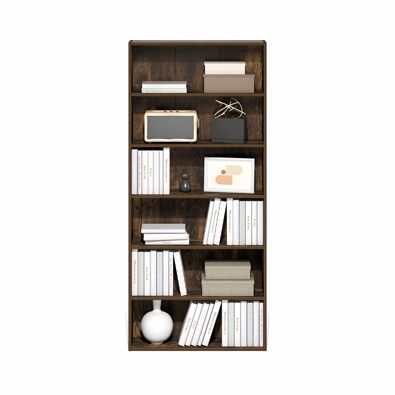 Pemberly Row 6-Tier Open Shelf Bookcase 7x24x53-inches in Amber Pine