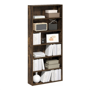 Pemberly Row 6-Tier Open Shelf Bookcase 7x24x53-inches in Amber Pine