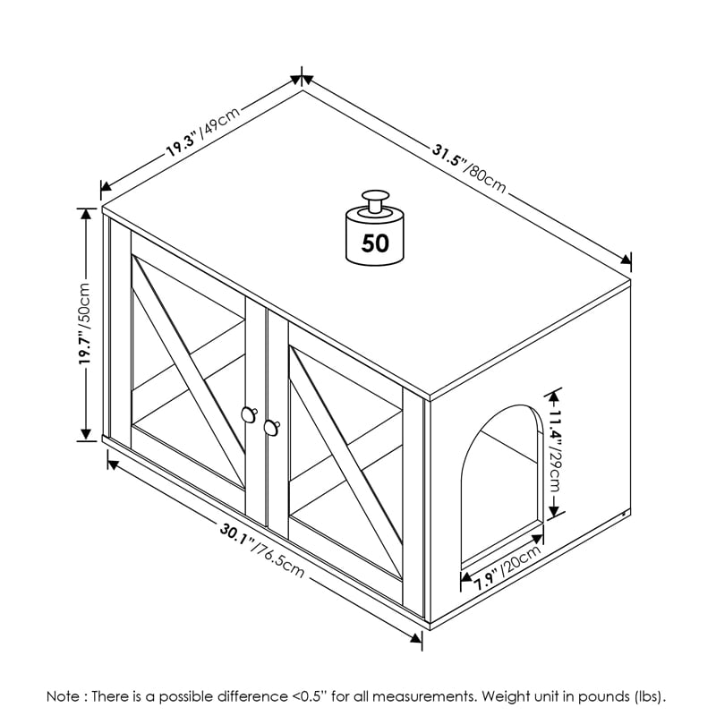 Pemberly Row Modern Farmhouse Cat Litter Box Enclosure in Ebony