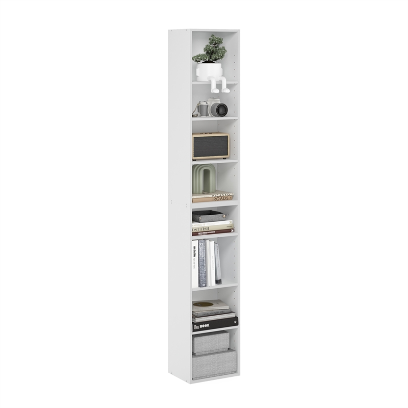 Pemberly Row Contemporary 8-Tier Open Shelf Bookcase in White