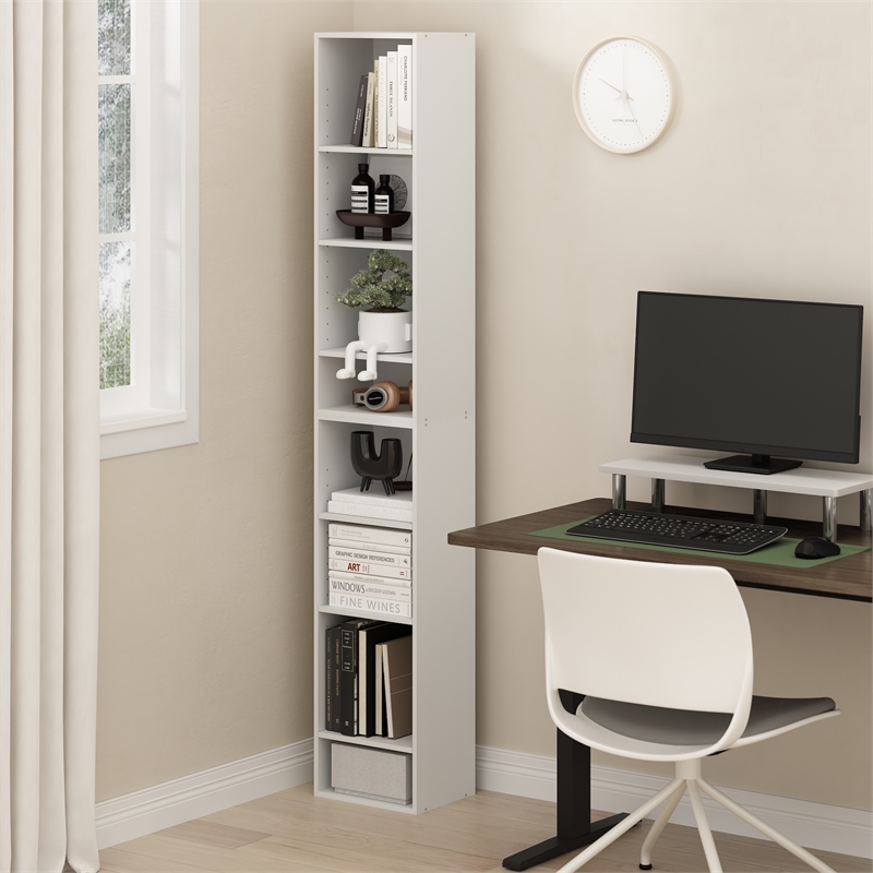 Pemberly Row Contemporary 8-Tier Open Shelf Bookcase in White