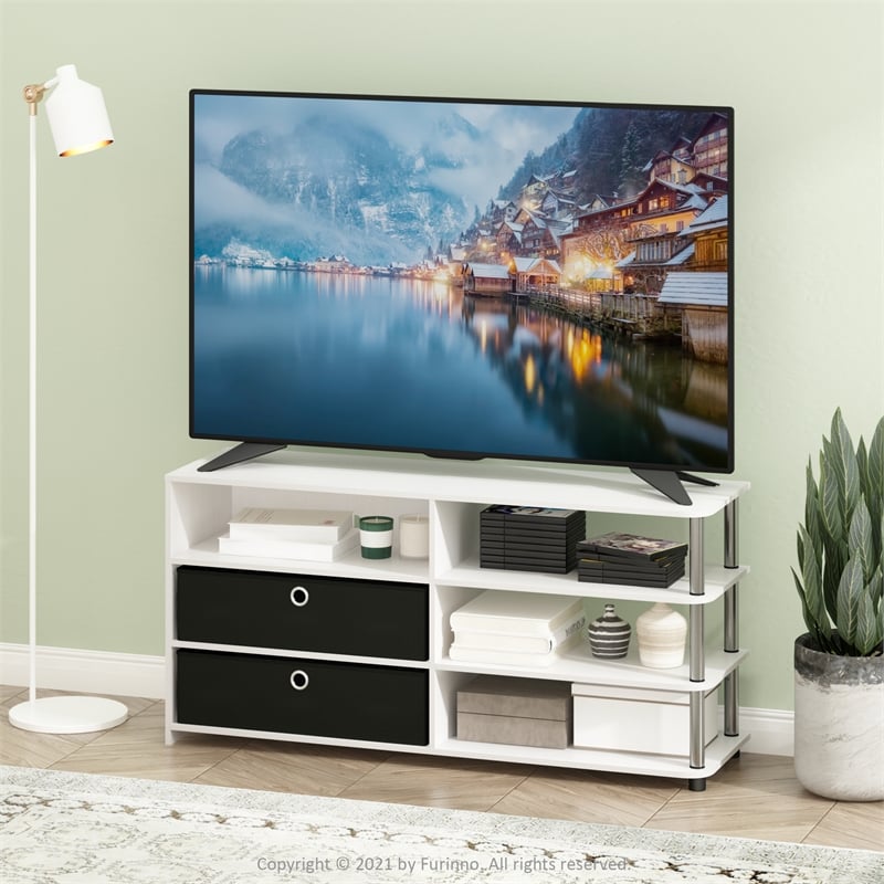 Pemberly Row TV Stand for up to 55-Inch with Stainless Steel Tubes