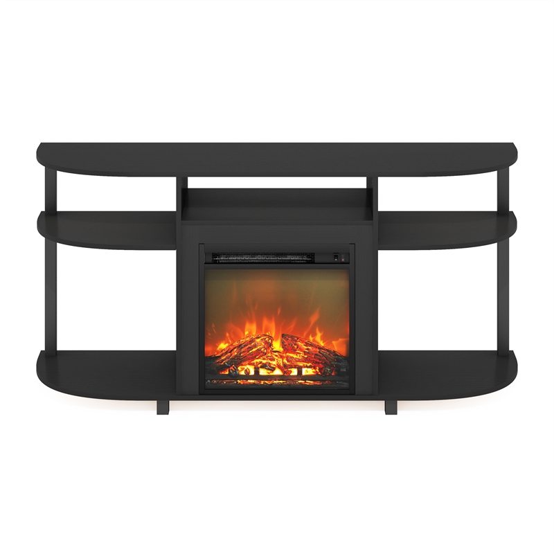 Pemberly Row Open Storage Curved Entertainment Center Stand with Americano