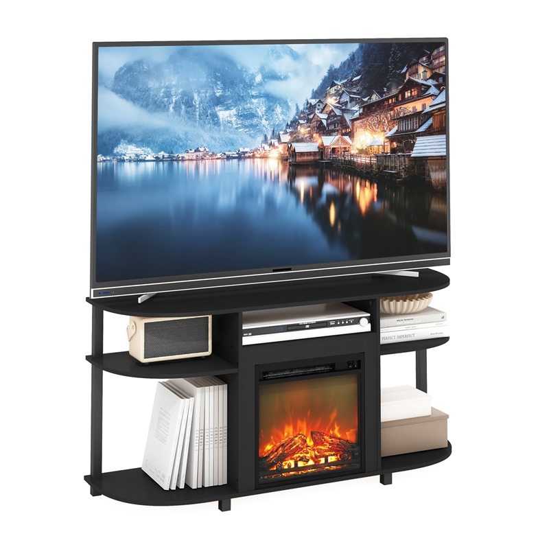 Pemberly Row Open Storage Curved Entertainment Center Stand with Americano