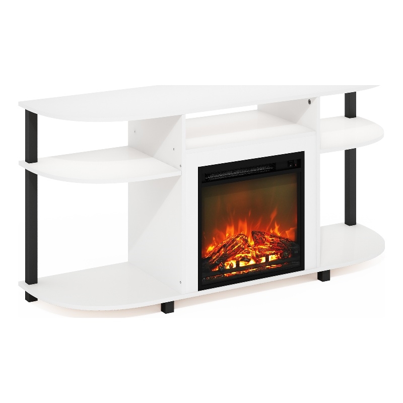 Pemberly Row Open Storage Curved Entertainment Center Stand with Solid White