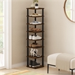 Pemberly Row 8-Tier Vertical Freestanding Shoe Tower in Amber Pine/Black