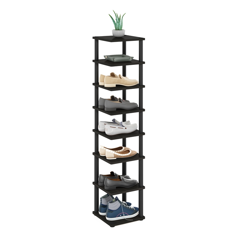 Pemberly Row 8-Tier Vertical Freestanding Shoe Tower in Espresso/Black