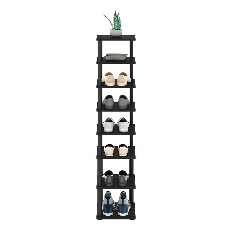 Pemberly Row 8-Tier Vertical Freestanding Shoe Tower in Espresso/Black