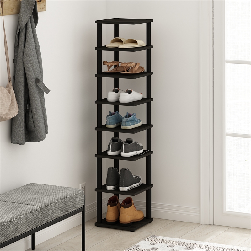 Pemberly Row 8-Tier Vertical Freestanding Shoe Tower in Espresso/Black