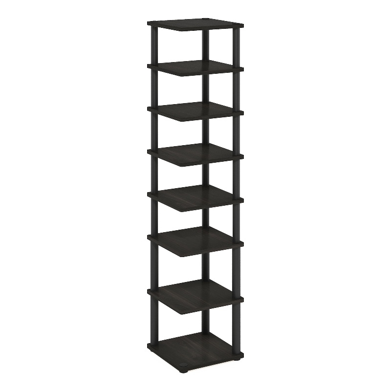 Pemberly Row 8-Tier Vertical Freestanding Shoe Tower in Espresso/Black