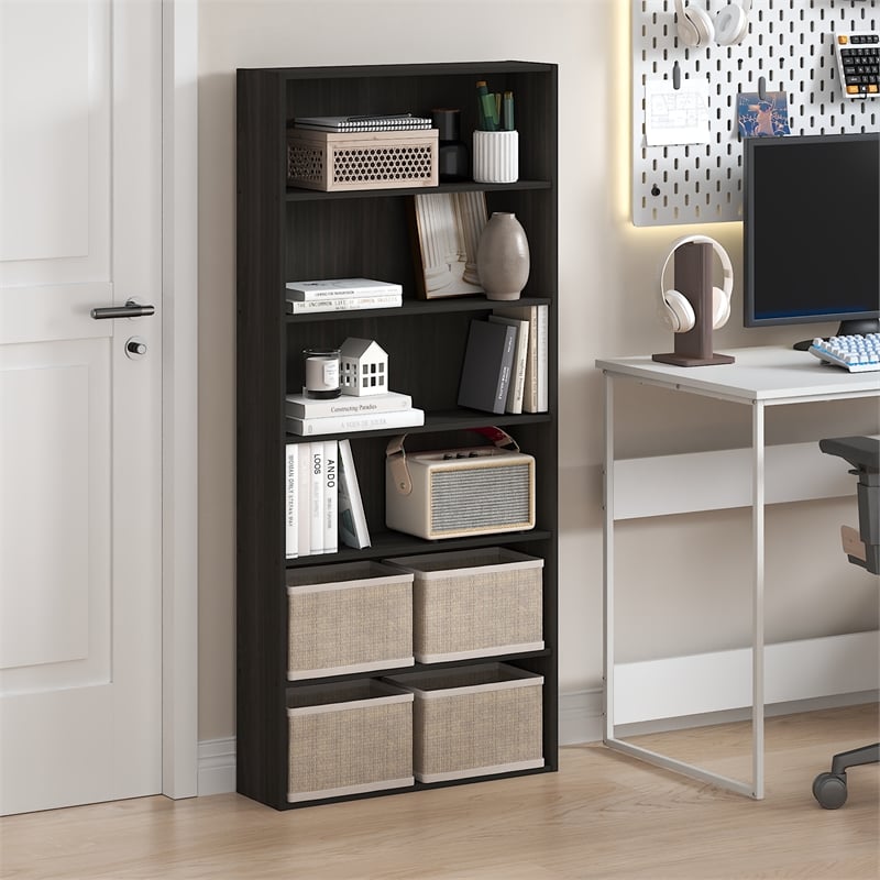 Pemberly Row 6-Tier Open Shelf Bookcase 7x24x53-inches in Espresso