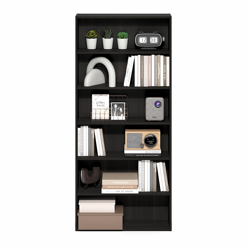 Pemberly Row 6-Tier Open Shelf Bookcase 7x24x53-inches in Espresso