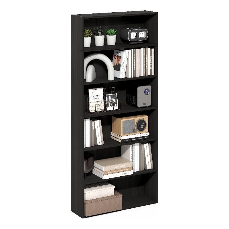 Pemberly Row 6-Tier Open Shelf Bookcase 7x24x53-inches in Espresso