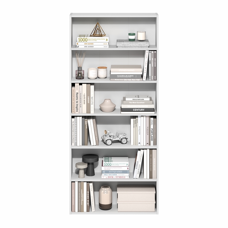 Pemberly Row 6-Tier Open Shelf Bookcase 7x24x53-inches in White