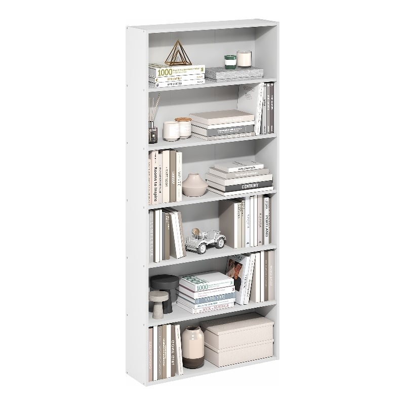 Pemberly Row 6-Tier Open Shelf Bookcase 7x24x53-inches in White
