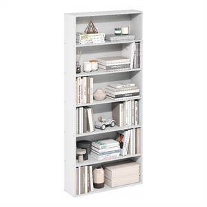Pemberly Row 6-Tier Open Shelf Bookcase 7x24x53-inches in White