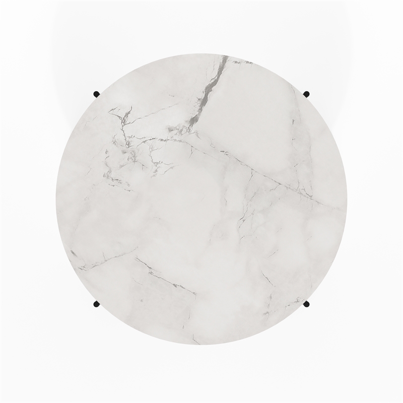 Pemberly Row 2-Tier Modern Round Coffee Table Table with Marble White/Black