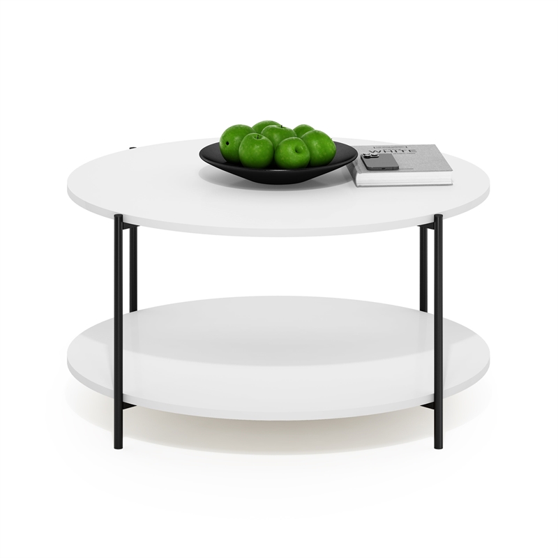 Pemberly Row 2-Tier Modern Round Coffee Table Table with Sturdy White/Black