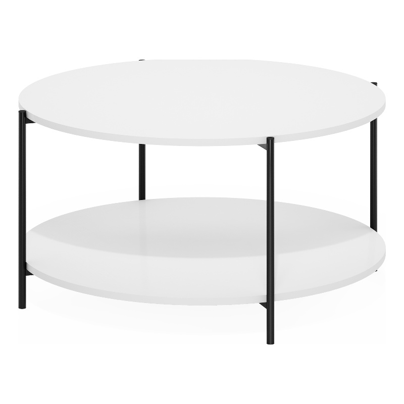 Pemberly Row 2-Tier Modern Round Coffee Table Table with Sturdy White/Black