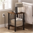Pemberly Row Turn-N-Tube 2-Tier Side/End Table with USB in Amber Pine/Black